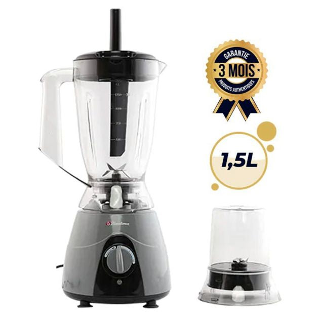 Mixeur Binatone BLG-403 (350W – 1,5 L – Noir/Gris) avec poussoir et bol broyeur sec